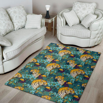 Tiger And Toucan Pattern Print Area Rug