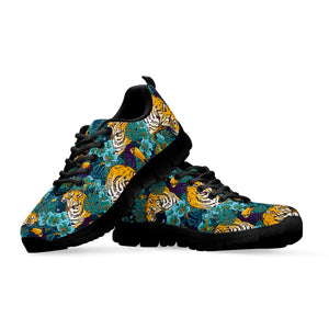 Tiger And Toucan Pattern Print Black Sneakers