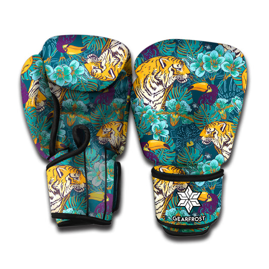 Tiger And Toucan Pattern Print Boxing Gloves