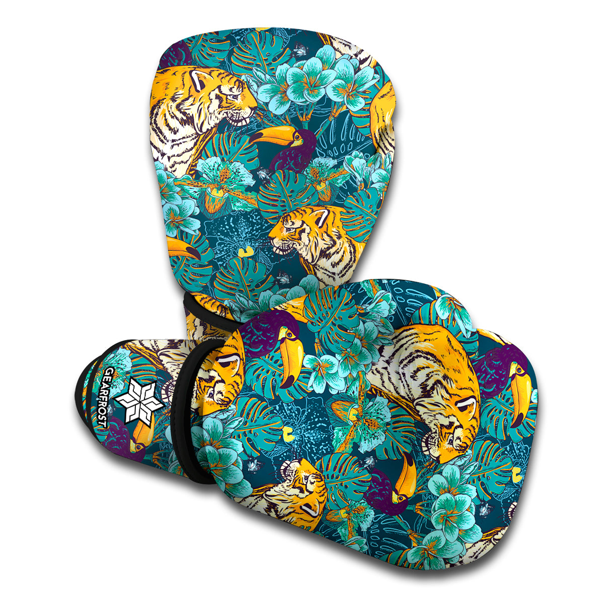 Tiger And Toucan Pattern Print Boxing Gloves