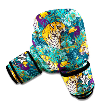 Tiger And Toucan Pattern Print Boxing Gloves