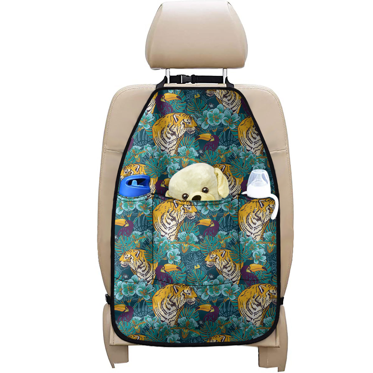 Tiger And Toucan Pattern Print Car Seat Organizers