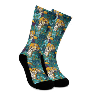 Tiger And Toucan Pattern Print Crew Socks