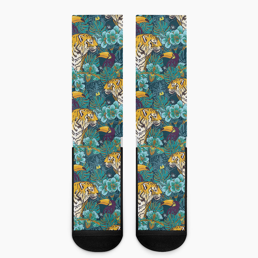 Tiger And Toucan Pattern Print Crew Socks