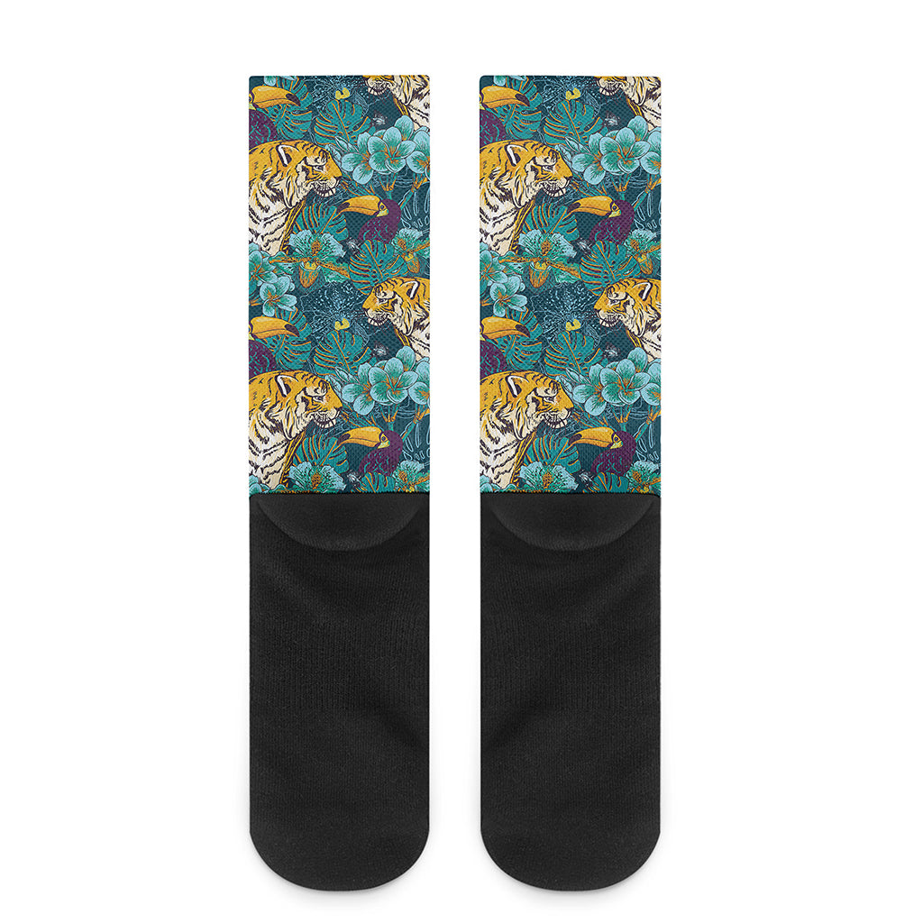 Tiger And Toucan Pattern Print Crew Socks