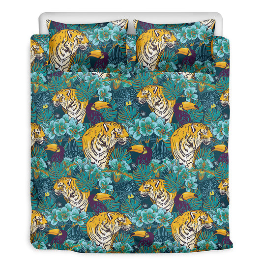 Tiger And Toucan Pattern Print Duvet Cover Bedding Set