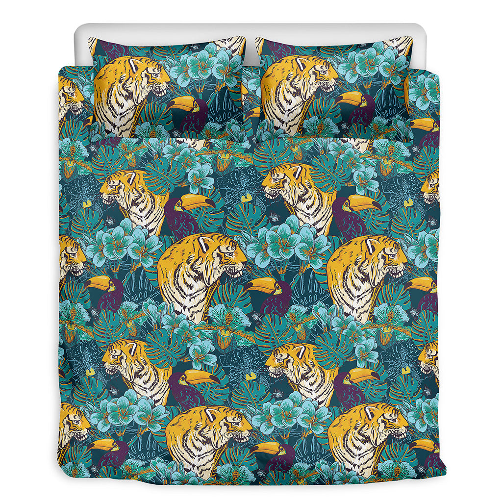 Tiger And Toucan Pattern Print Duvet Cover Bedding Set