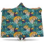 Tiger And Toucan Pattern Print Hooded Blanket