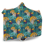 Tiger And Toucan Pattern Print Hooded Blanket