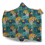 Tiger And Toucan Pattern Print Hooded Blanket