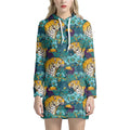 Tiger And Toucan Pattern Print Pullover Hoodie Dress