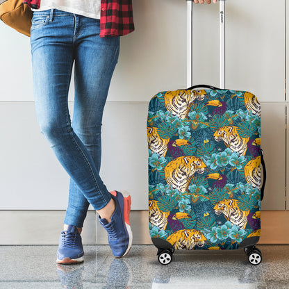Tiger And Toucan Pattern Print Luggage Cover