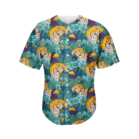 Tiger And Toucan Pattern Print Men's Baseball Jersey