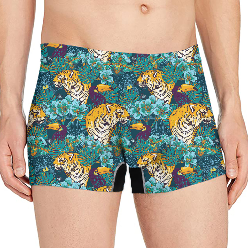 Tiger And Toucan Pattern Print Men's Boxer Briefs