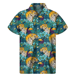 Tiger And Toucan Pattern Print Men's Short Sleeve Shirt