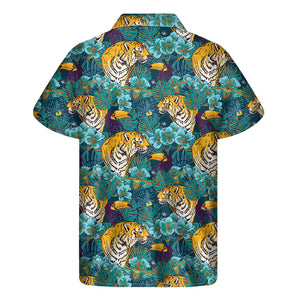 Tiger And Toucan Pattern Print Men's Short Sleeve Shirt