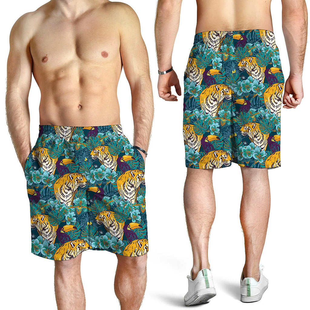 Tiger And Toucan Pattern Print Men's Shorts