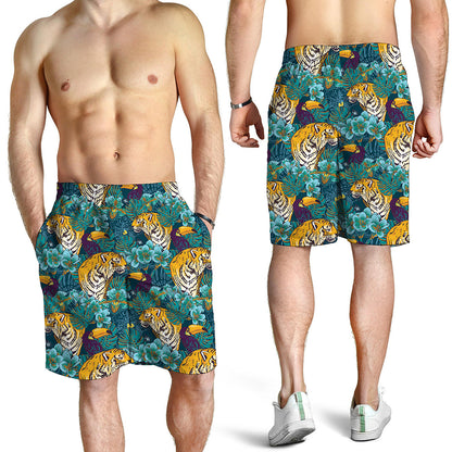 Tiger And Toucan Pattern Print Men's Shorts