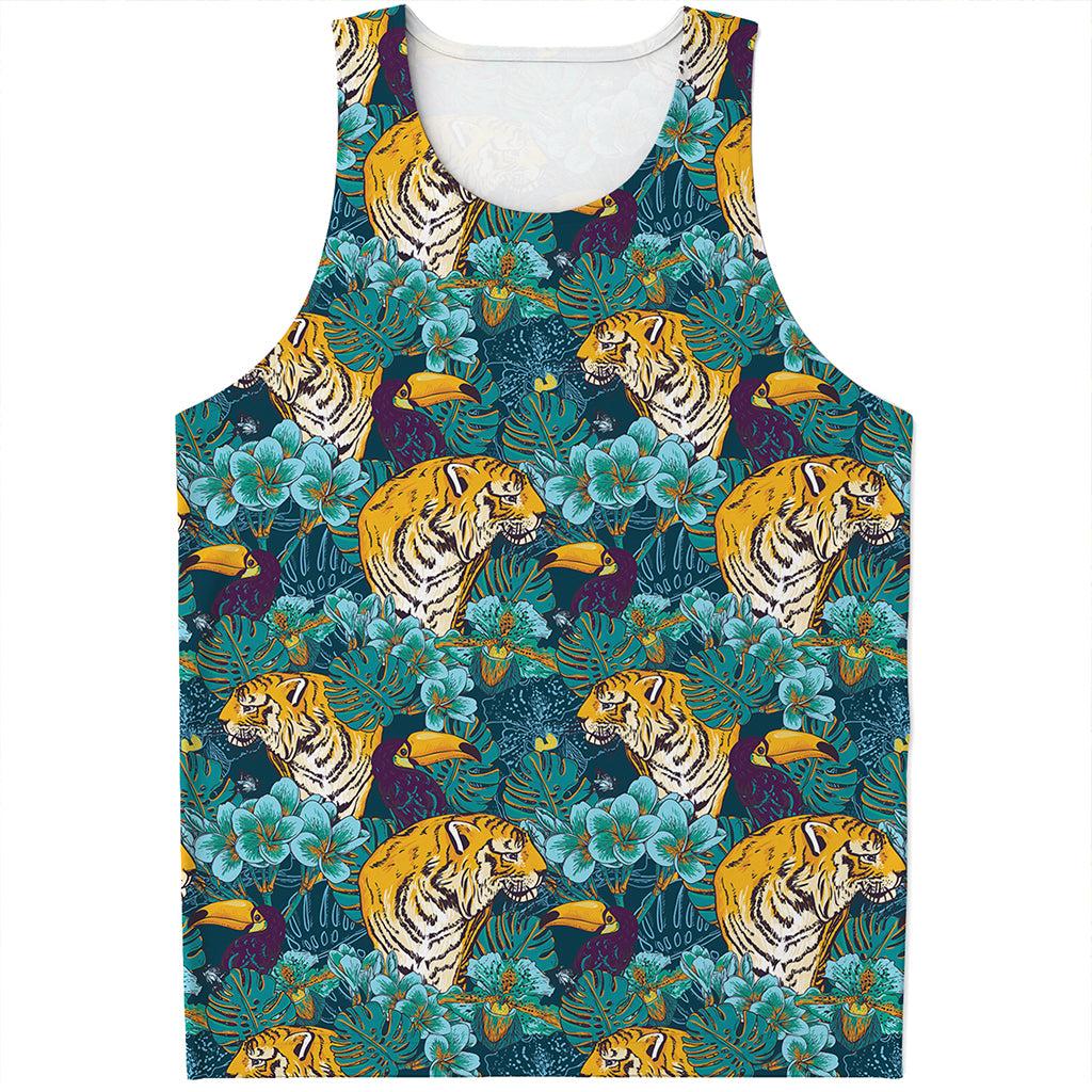 Tiger And Toucan Pattern Print Men's Tank Top