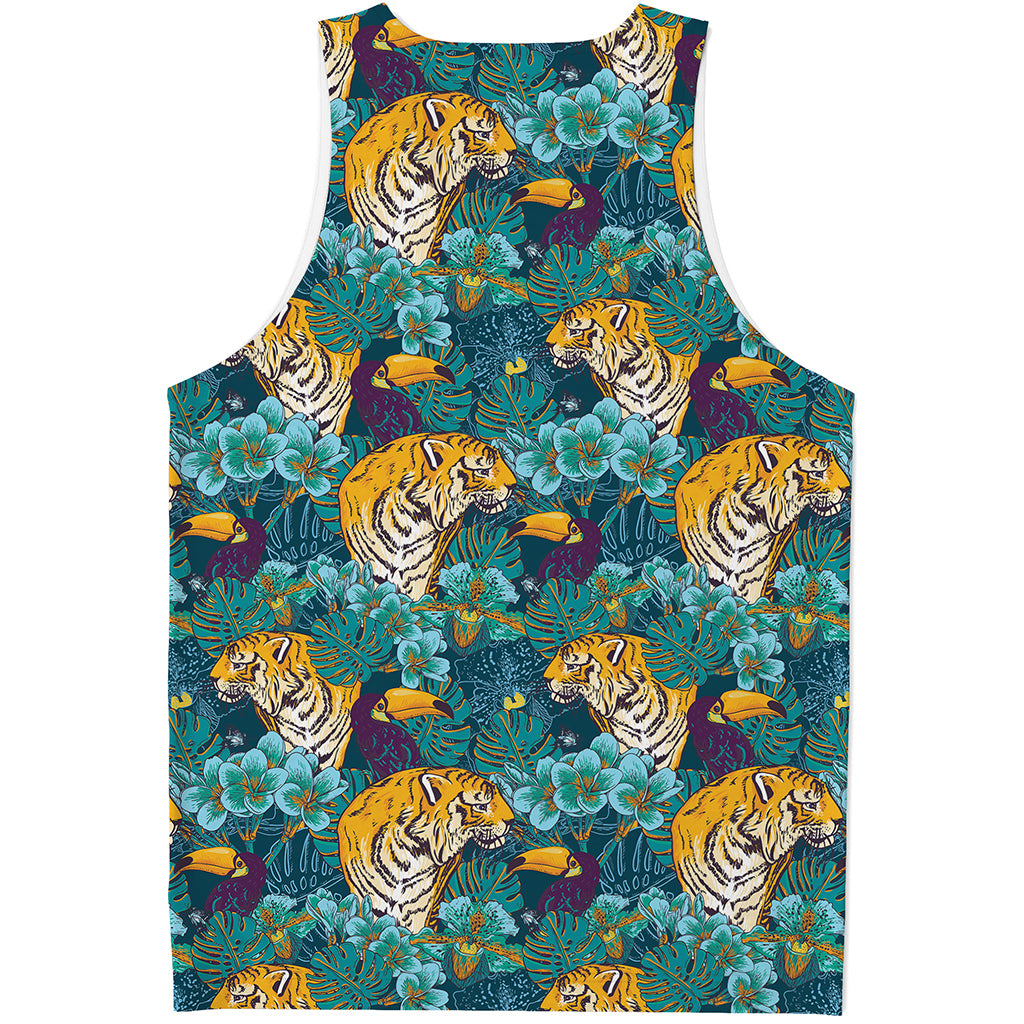 Tiger And Toucan Pattern Print Men's Tank Top