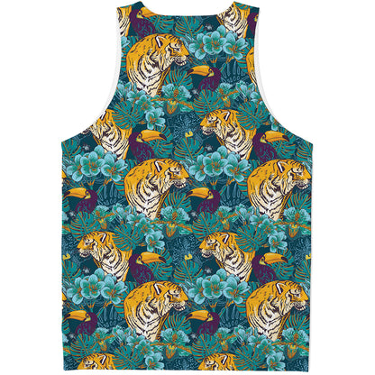 Tiger And Toucan Pattern Print Men's Tank Top