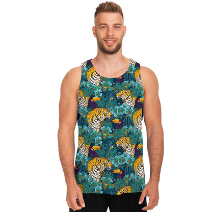 Tiger And Toucan Pattern Print Men's Tank Top