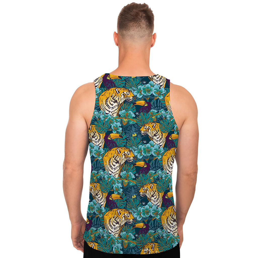 Tiger And Toucan Pattern Print Men's Tank Top
