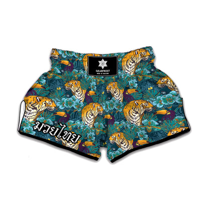 Tiger And Toucan Pattern Print Muay Thai Boxing Shorts