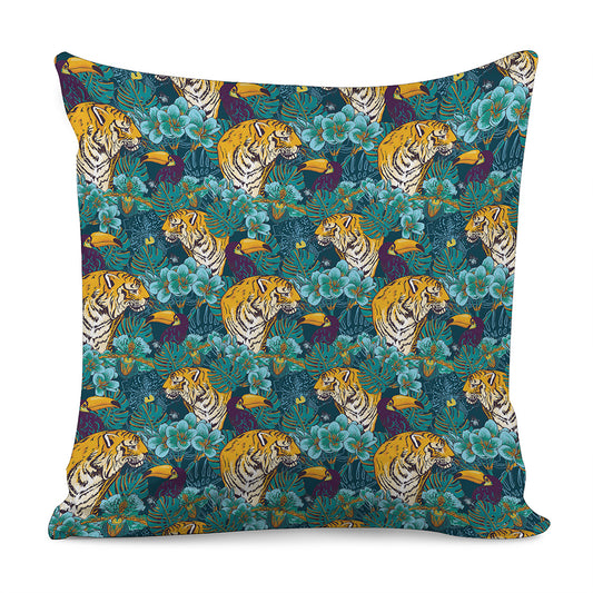 Tiger And Toucan Pattern Print Pillow Cover