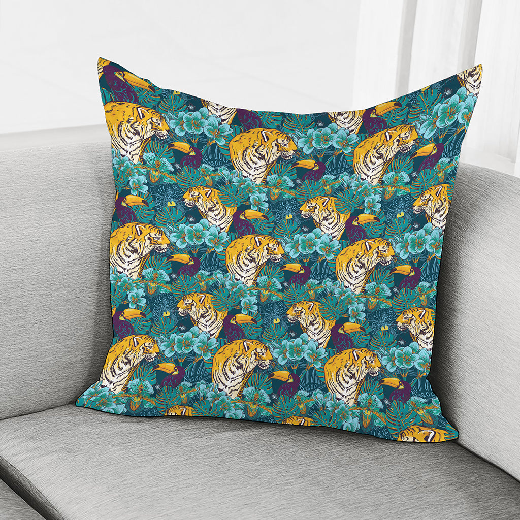Tiger And Toucan Pattern Print Pillow Cover
