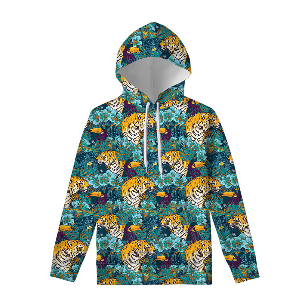 Tiger And Toucan Pattern Print Pullover Hoodie