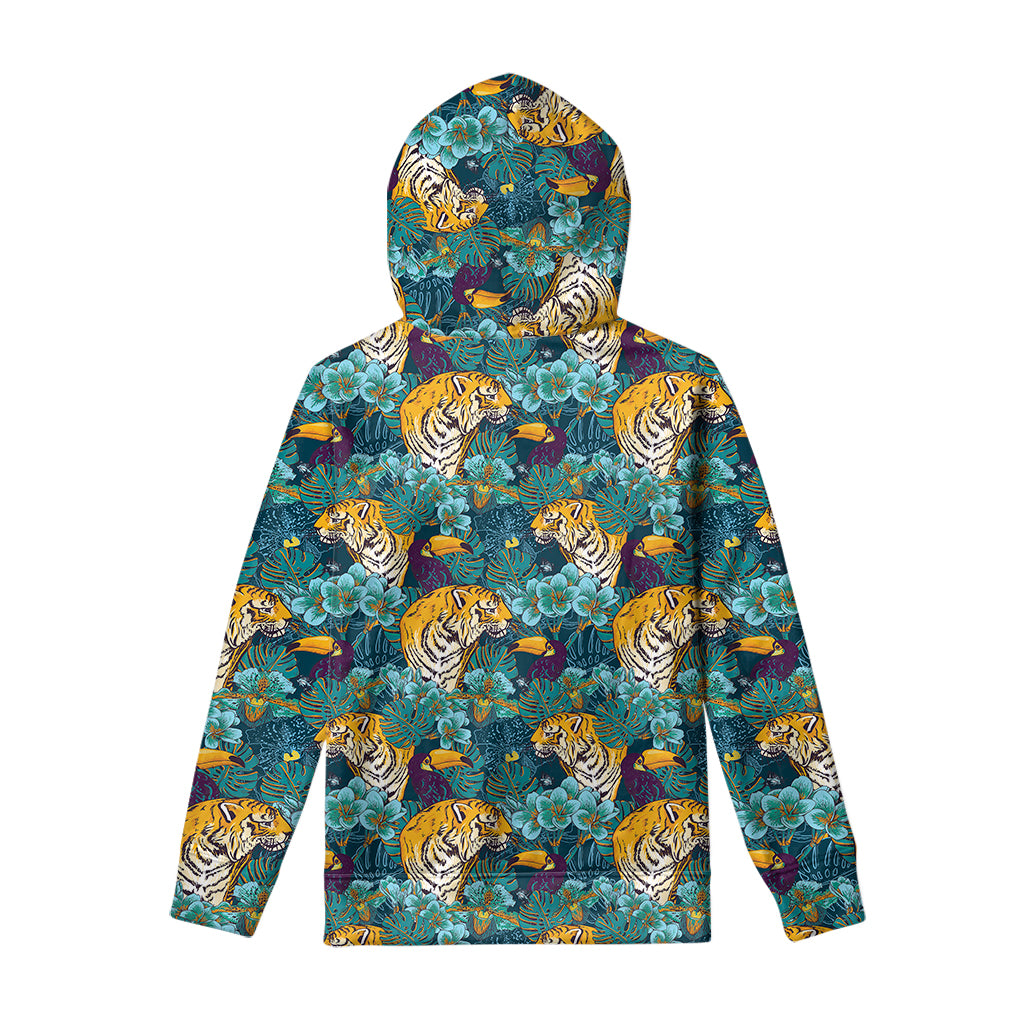 Tiger And Toucan Pattern Print Pullover Hoodie