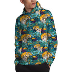 Tiger And Toucan Pattern Print Pullover Hoodie