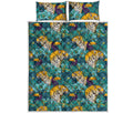 Tiger And Toucan Pattern Print Quilt Bed Set