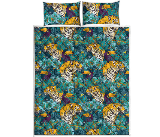 Tiger And Toucan Pattern Print Quilt Bed Set