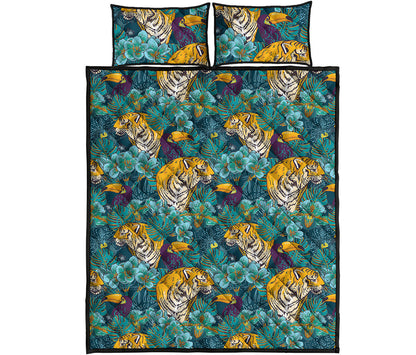 Tiger And Toucan Pattern Print Quilt Bed Set
