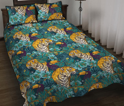 Tiger And Toucan Pattern Print Quilt Bed Set