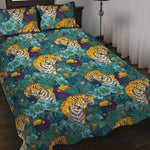 Tiger And Toucan Pattern Print Quilt Bed Set