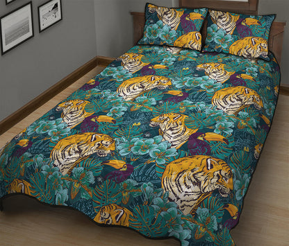Tiger And Toucan Pattern Print Quilt Bed Set