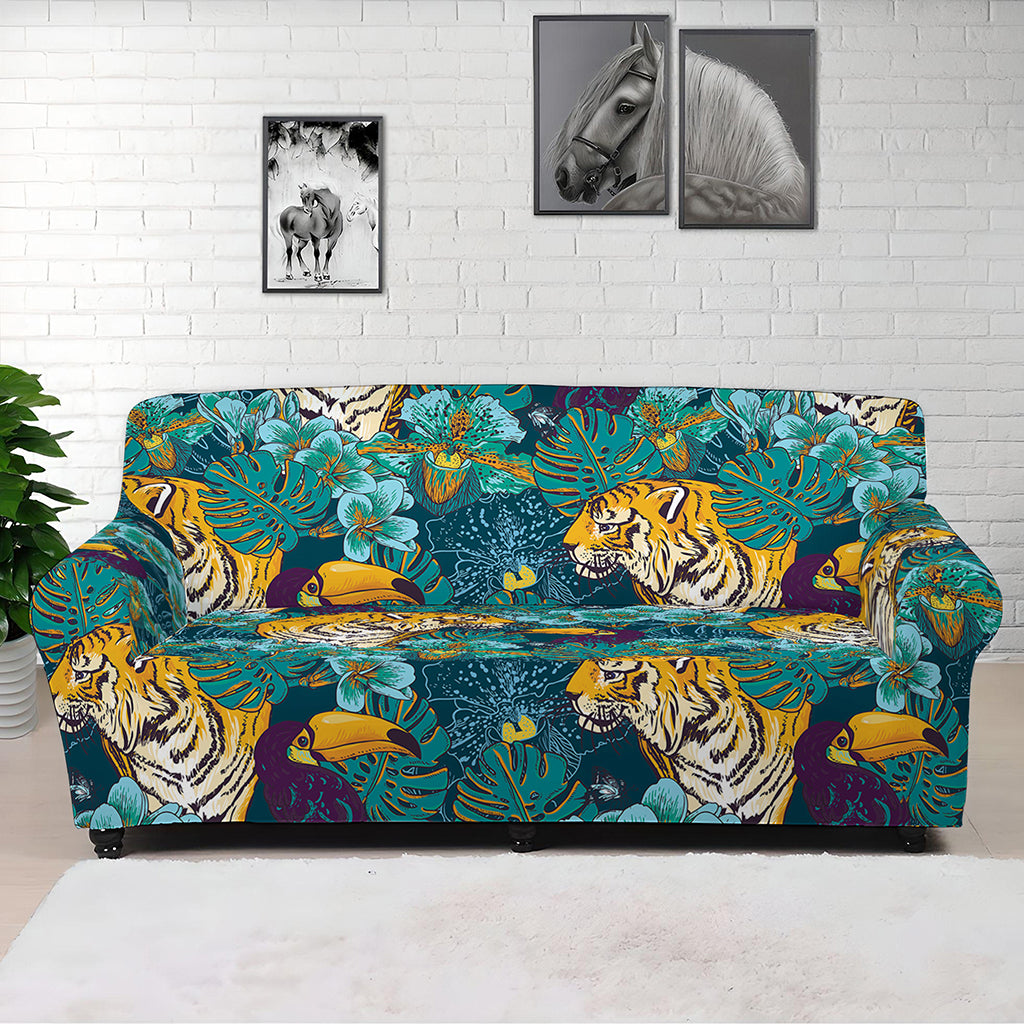 Tiger And Toucan Pattern Print Sofa Cover