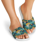 Tiger And Toucan Pattern Print White Slide Sandals