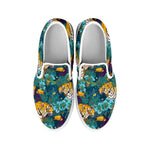 Tiger And Toucan Pattern Print White Slip On Shoes