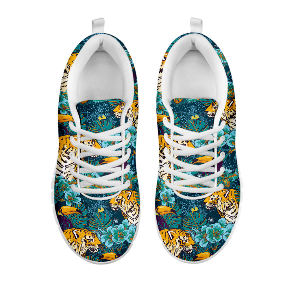 Tiger And Toucan Pattern Print White Sneakers