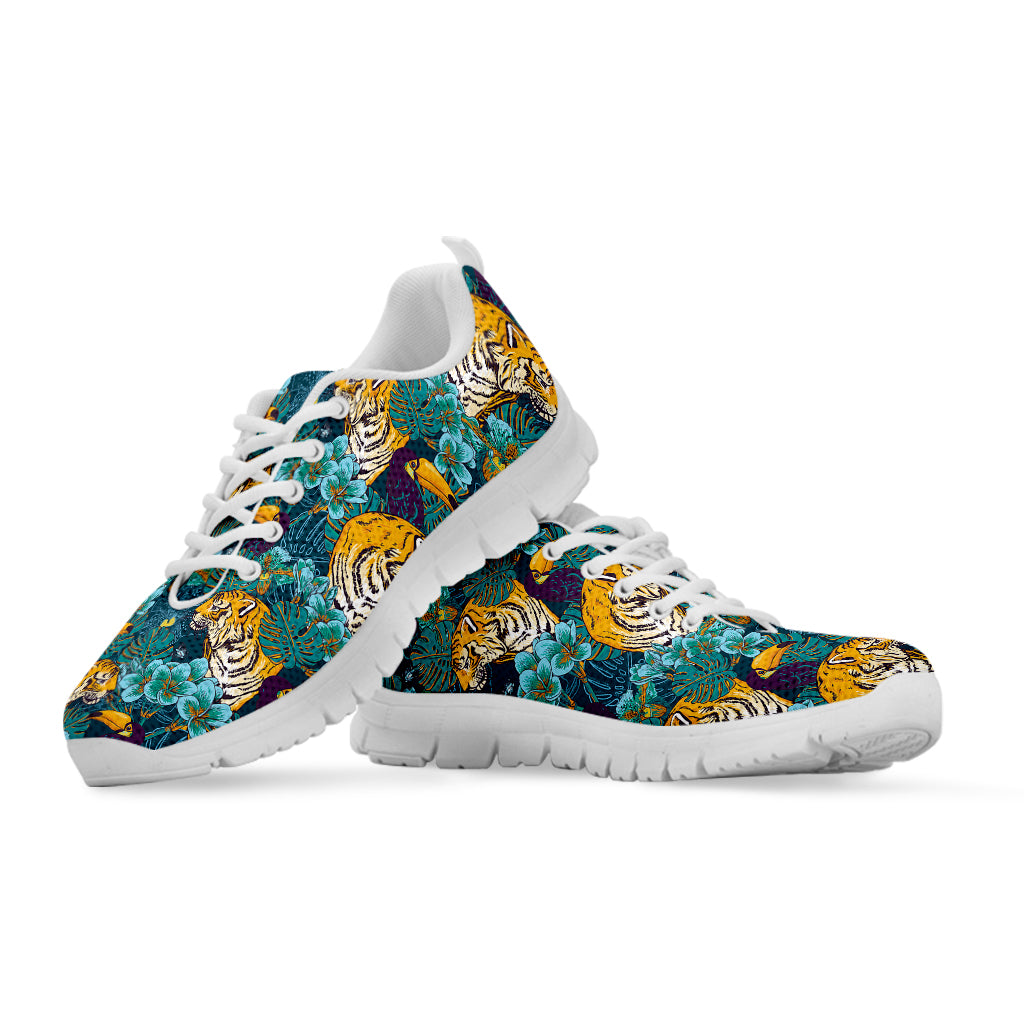 Tiger And Toucan Pattern Print White Sneakers