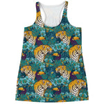 Tiger And Toucan Pattern Print Women's Racerback Tank Top