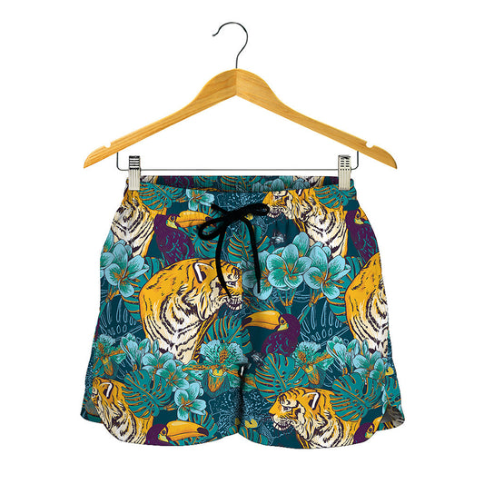 Tiger And Toucan Pattern Print Women's Shorts