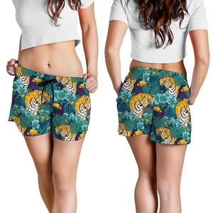 Tiger And Toucan Pattern Print Women's Shorts