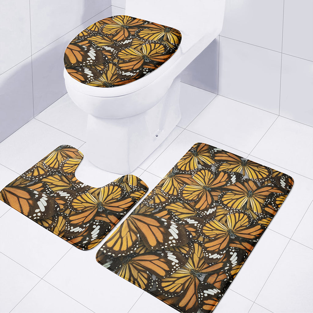 Tiger Monarch Butterfly Pattern Print 3 Piece Bath Mat Set