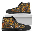 Tiger Monarch Butterfly Pattern Print Black High Top Sneakers