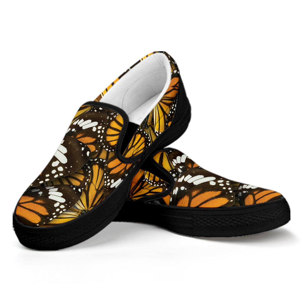Tiger Monarch Butterfly Pattern Print Black Slip On Shoes